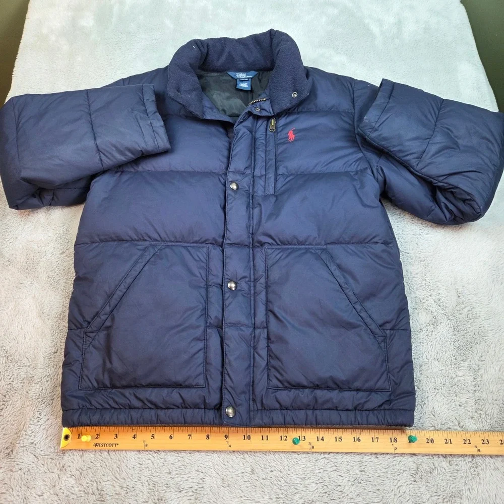 Polo Ralph Lauren Puffer Jacket Boys L 16/18 Down Filled Fleece Collar Navy Blue